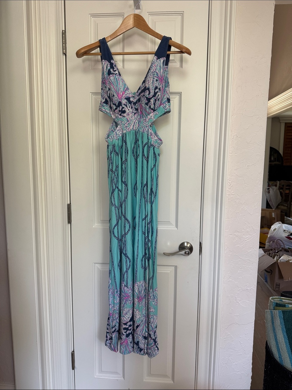 Lilly Pulitzer Turquoise, Navy & Pink Maxi Dress